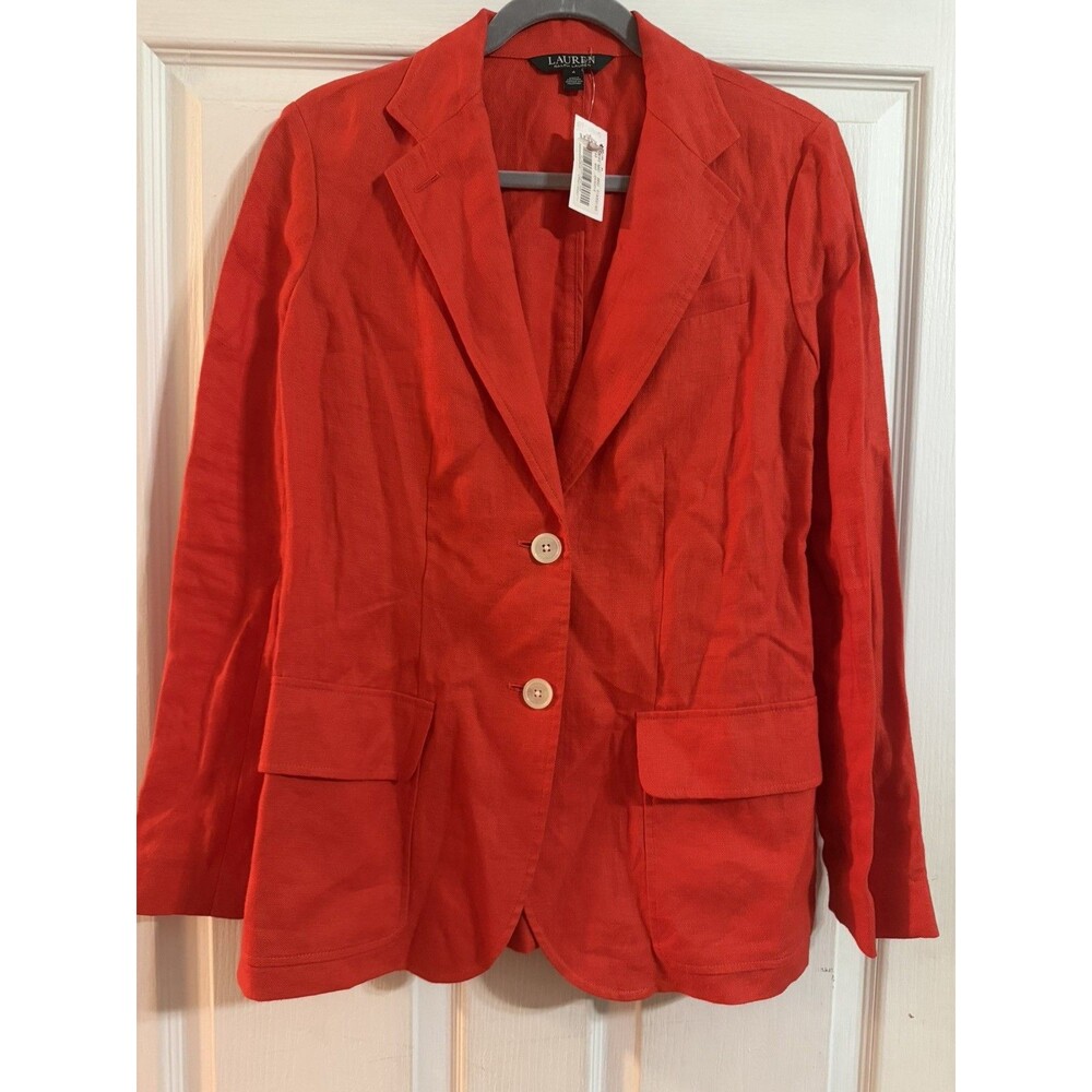 Lauren Ralph Lauren Red 100% Linen Blazer Jacket Size 4 Business Career
